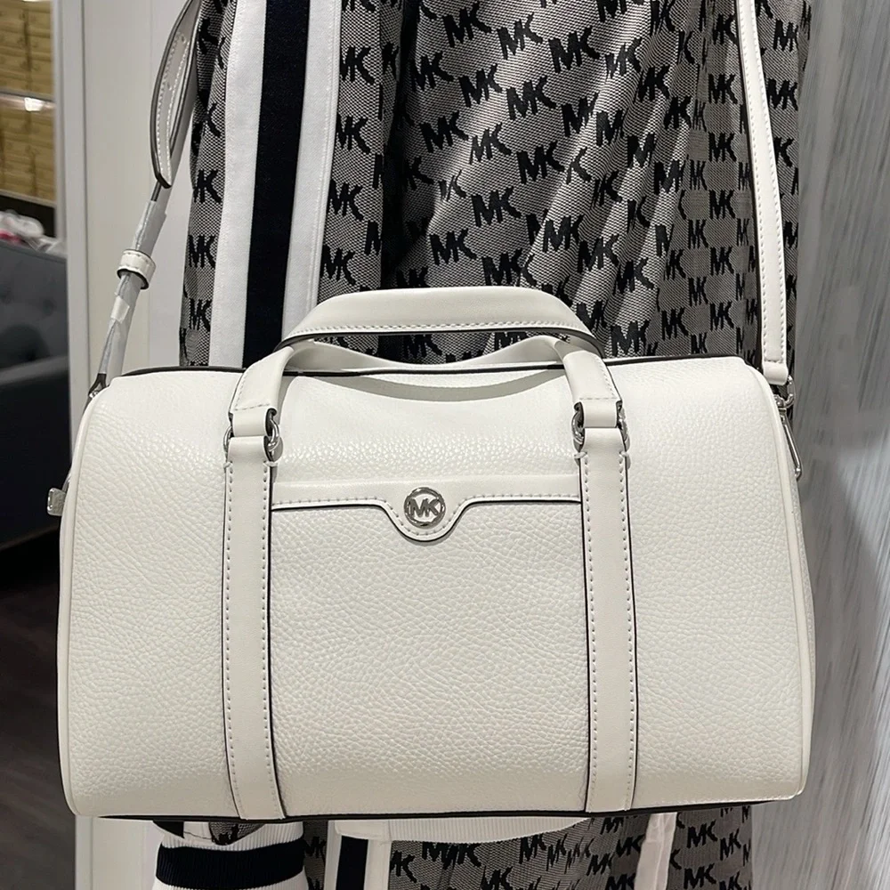 MICHAEL KORS JST TRAVEL MD DUFFLE SATCHEL SHOULDER CROSSBODY BAG MK  OPTIC WHITE - Picture 6 of 16